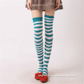 WSP-617 Green and White Stripe Cotton Knee High Socks Customized Socks